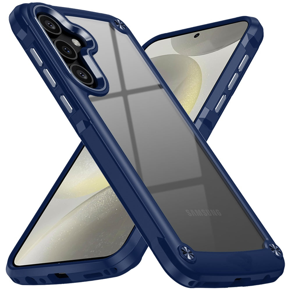 For Samsung Galaxy A26 Hybrid Transparent Rubber with Metal Buttons & Camera Edges Hard TPU Corner Frame Bumper Case Cover