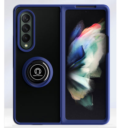 For Samsung Galaxy Z Fold 7 Semi Transparent Matte Hybrid Protective PC & TPU Shockproof with 360° Rotation Ring Stand Case Cover