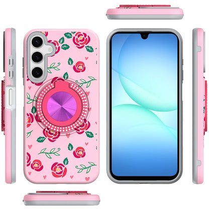 For Samsung Galaxy A17 5G Pattern Design Hybrid with Invisible Ring Stand & Magnetic Back, Shockproof Protective Grip Case Cover