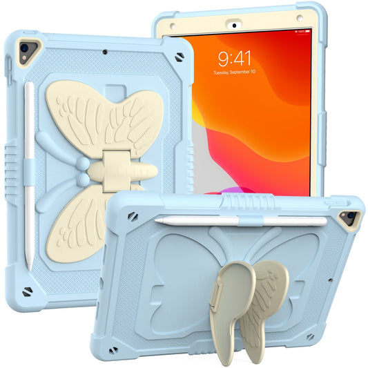 For Butterfly Wings Kickstand 3in1 Tough Hybrid with Pencil Holder Heavy Duty Rugged Shockproof Full Protective Light Blue Tablet Case Cover