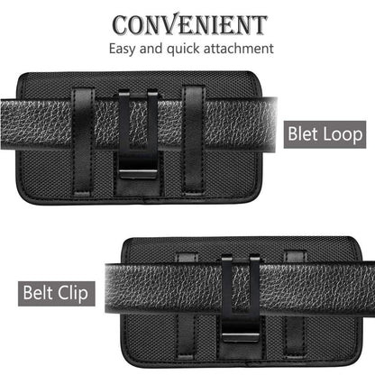 For Apple iPhone 16 Plus (6.7") Pouch Case Universal Horizontal Canvas with Belt Clip Loop Holster Military Grade Cell Phone Holder Cover [Black]