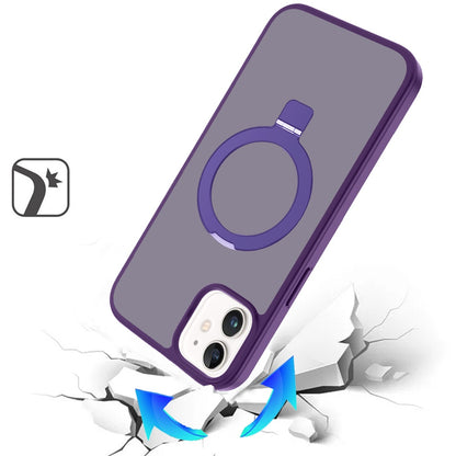 For Apple iPhone 11 Magnetic Circle Back with Ring Stand Full Rotation Matte Hybrid Shockproof Case Cover Purple