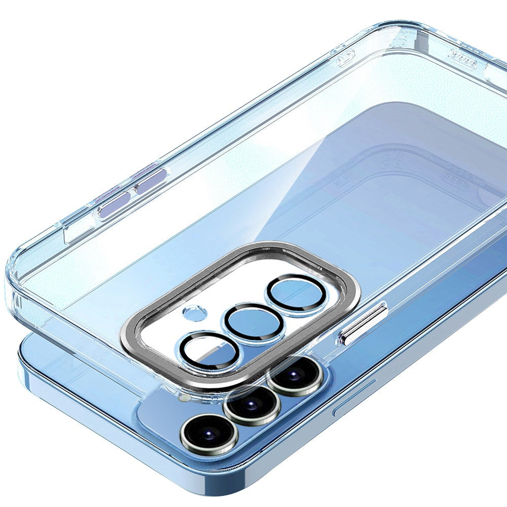 For Samsung Galaxy A26 Transparent Clear Hybrid with Matching Metal Buttons and Camera Protection Hard PC + TPU Rubber Case Cover Clear / Black