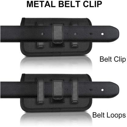 For Apple iPhone 16 Pro (6.3") Nylon Canvas Fabric Waist Belt Holster Horizontal Pouch Holds Large Phone Works with Thick Cases Universal Cover [Black]