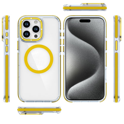 For Apple iPhone 16 Plus (6.7") Transparent back with Colorful Frame Strong Magnetic Circle [Compatible with Magsafe] Shockproof Case Cover Clear Yellow