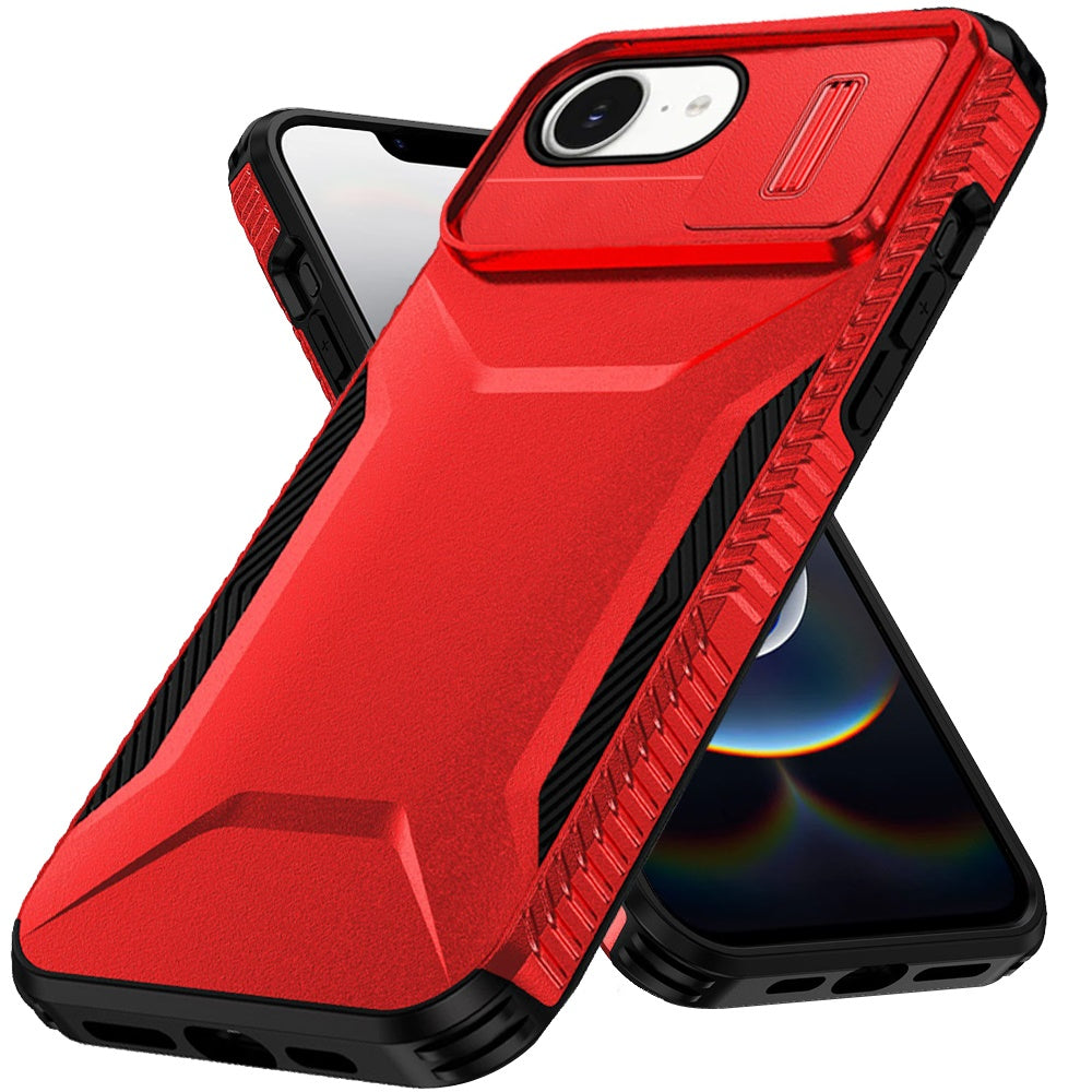 For Apple iPhone 16e Slim Fit Shockproof Hybrid with Slide Camera Window Covering, Rugged Tpu Silicone Hard PC Bumper Case Cover