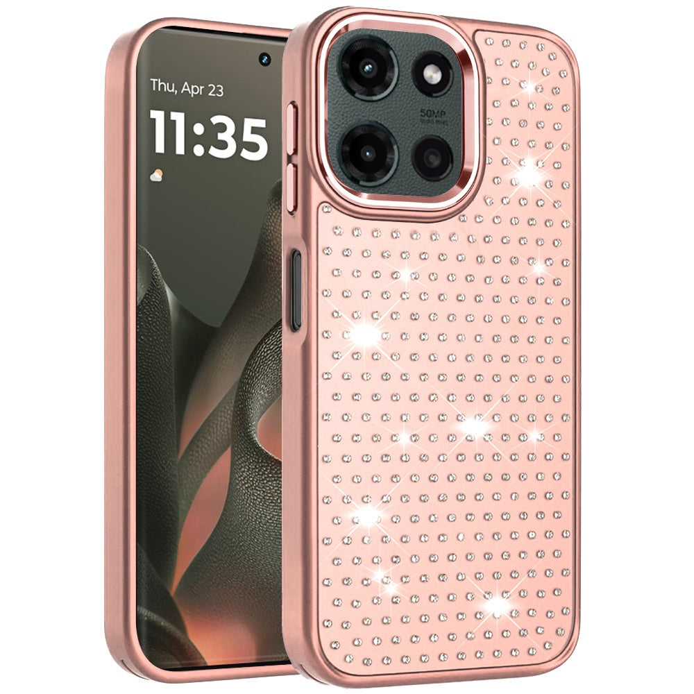 For Motorola Edge 2025 Bling Diamond Metallic, Full Sparkle Chrome Edged Hybrid Protective Shockproof Case Cover