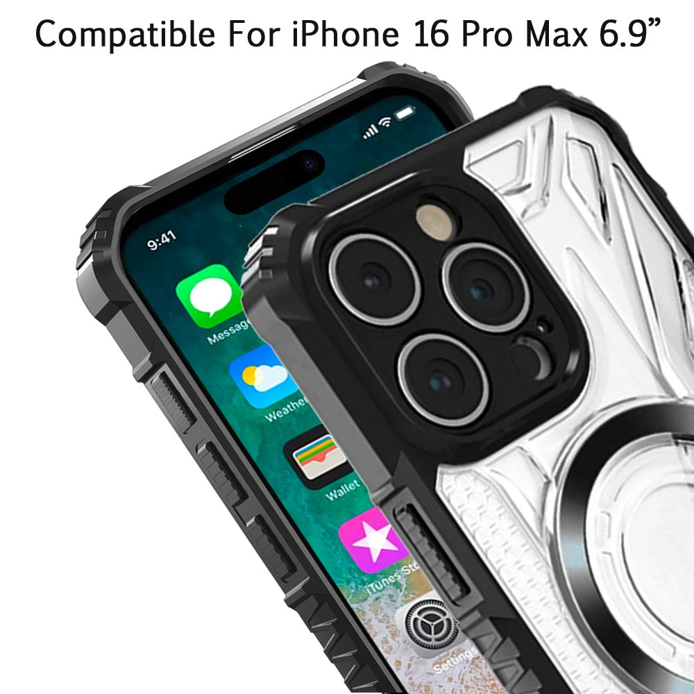 For Apple iPhone 16 Pro Max (6.9") MagSafe Compatible Pattern Clear Transparent Rugged Hybrid Magnetic TPU Shockproof Armor Case Cover