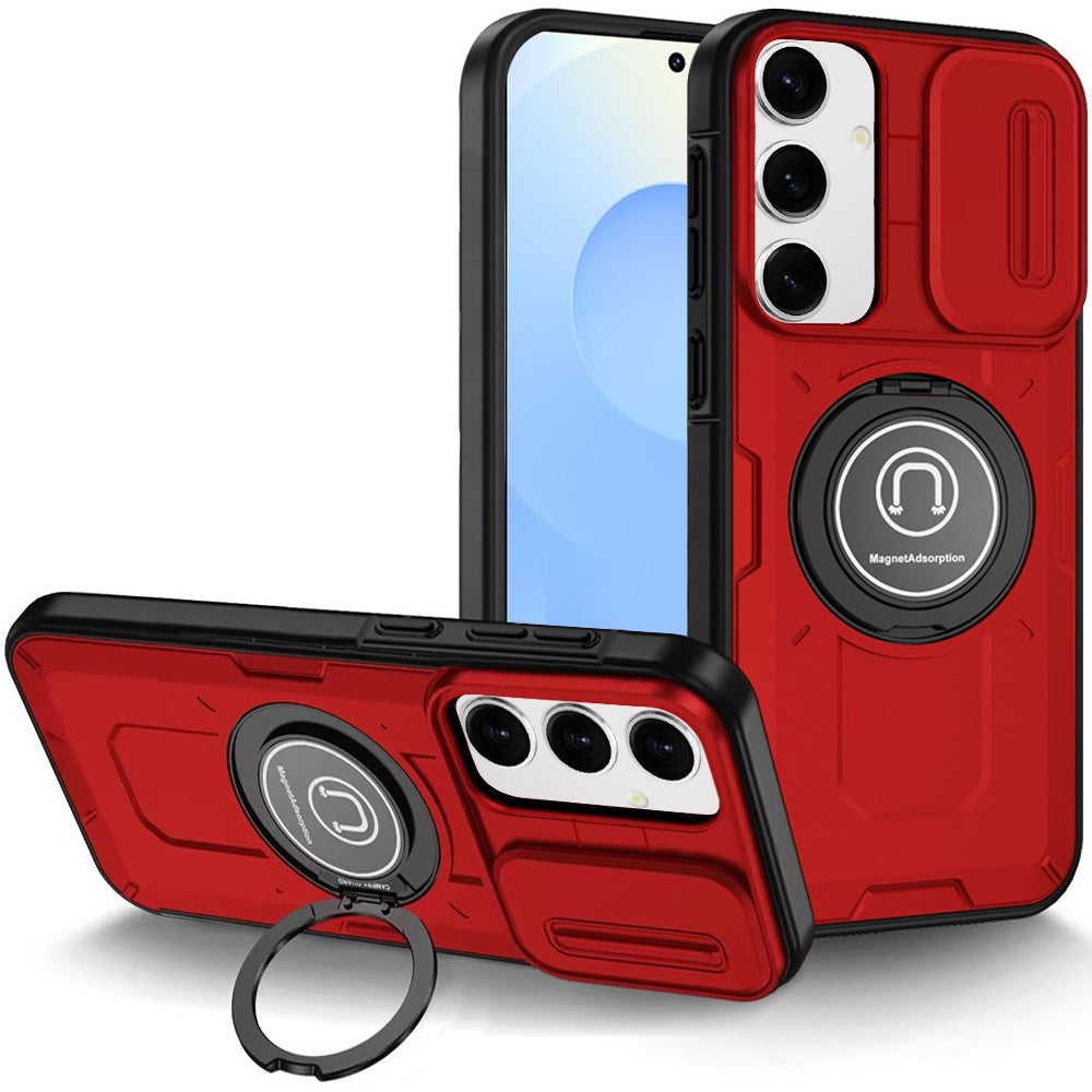 For Apple iPhone 11 Pro Max Build in Invisible Magnetic Ring Stand with Slide Camera Protector, fit Magnetic Car Mount [Compatible with MagSafe] Case Cover Red