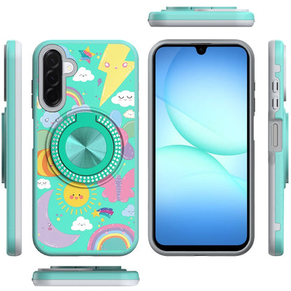 For Samsung Galaxy A17 5G Pattern Design Hybrid with Invisible Ring Stand & Magnetic Back, Shockproof Protective Grip Case Cover