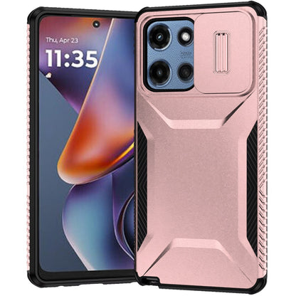 For Motorola Moto G Stylus 5G 2025 Slim Fit Shockproof Hybrid with Slide Camera Window Covering, Rugged Tpu Silicone Hard PC Bumper Case Cover Rose Gold