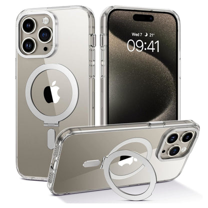For Apple iPhone 15 Pro (6.1") Magnetic Hybrid Transparent Edge Bumper Invisible Stand [Compatible with Magsafe] Slim  Phone Case Cover