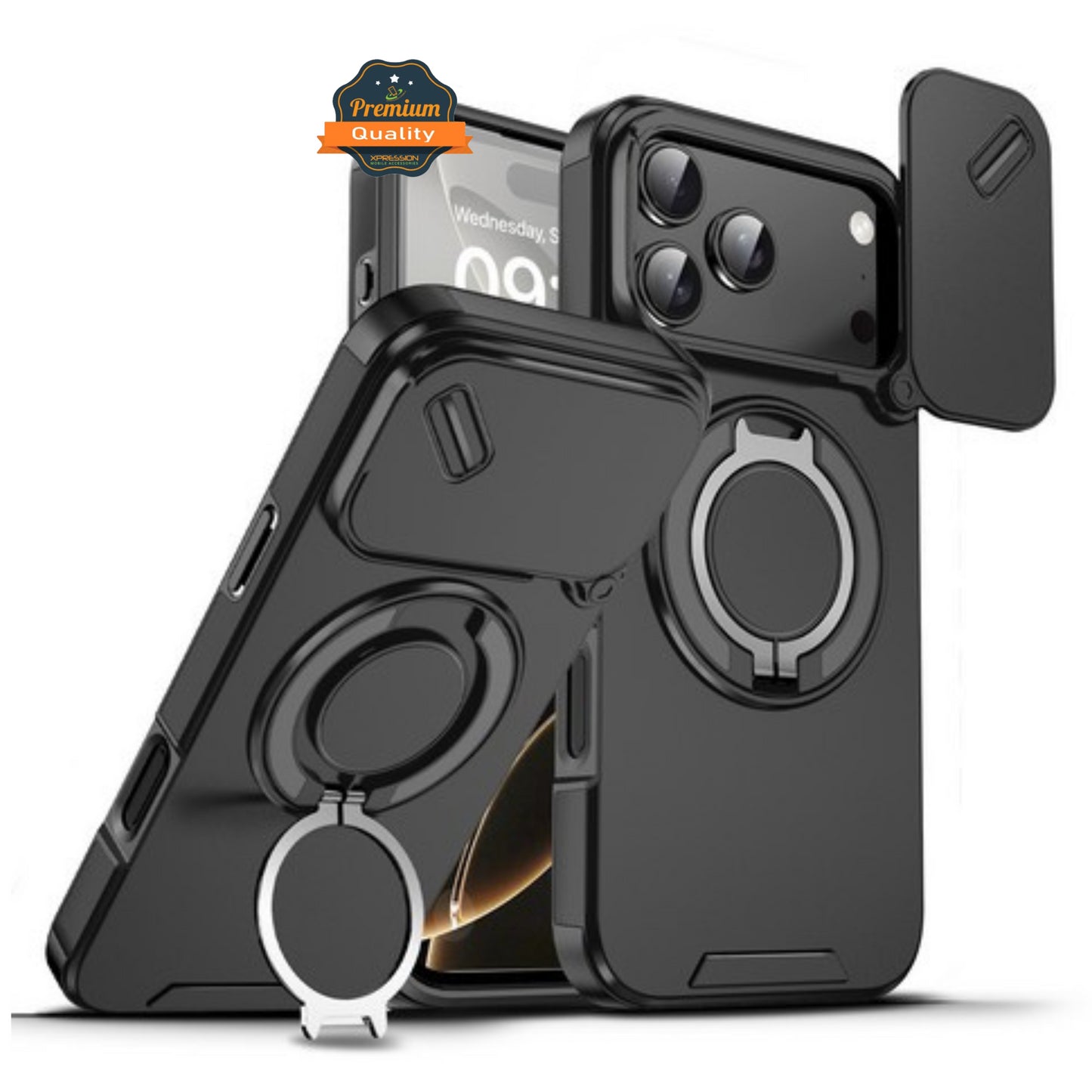 For Apple iPhone 17 Pro Max Hybrid Case with 360° Magnetic Ring Stand, Camera Slide Protector & Compatible with MagSafe Case Cover