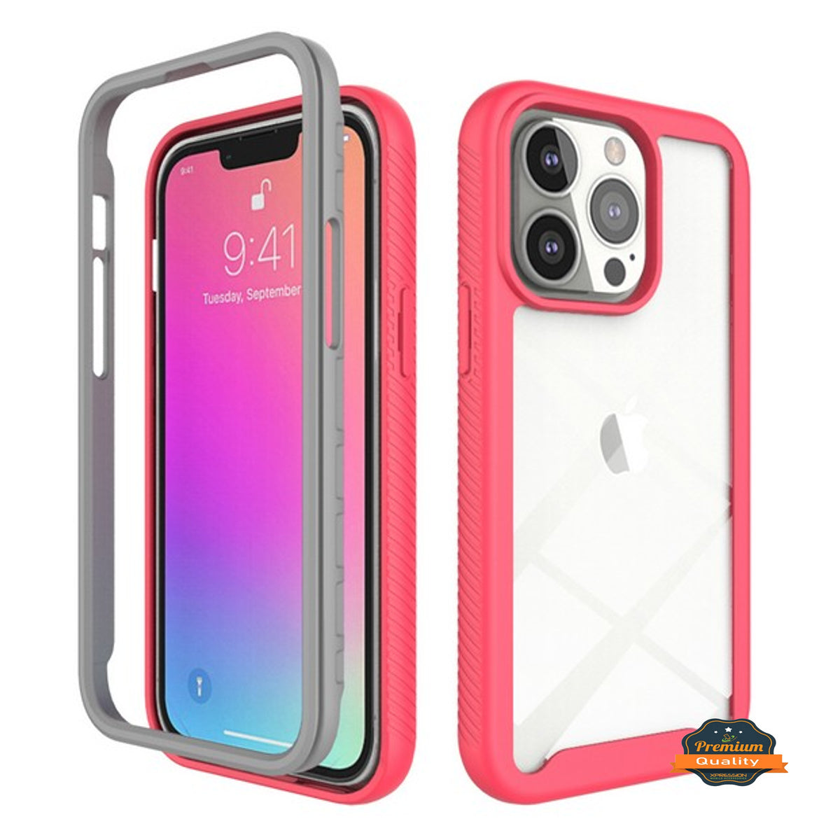 For Apple iPhone 15 Plus (6.7") Full Body Slim Hybrid Double Layer Hard PC TPU Transparent Back Rugged Shockproof  Phone Case Cover