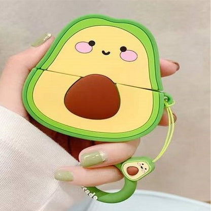 For Airpods Pro 3 Hybrid Cute 3D Fun Design Silicone Skin Cartoon Animal with Keychain Buckle Holder Rubber TPU Soft Case Cover Avocado