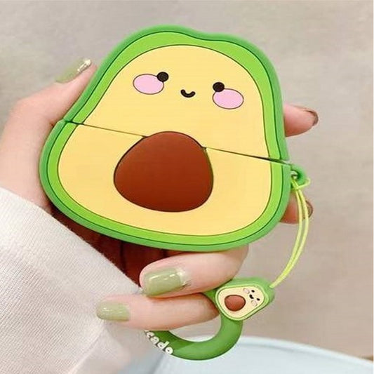 For Airpods Pro 3 Hybrid Cute 3D Fun Design Silicone Skin Cartoon Animal with Keychain Buckle Holder Rubber TPU Soft Case Cover Avocado