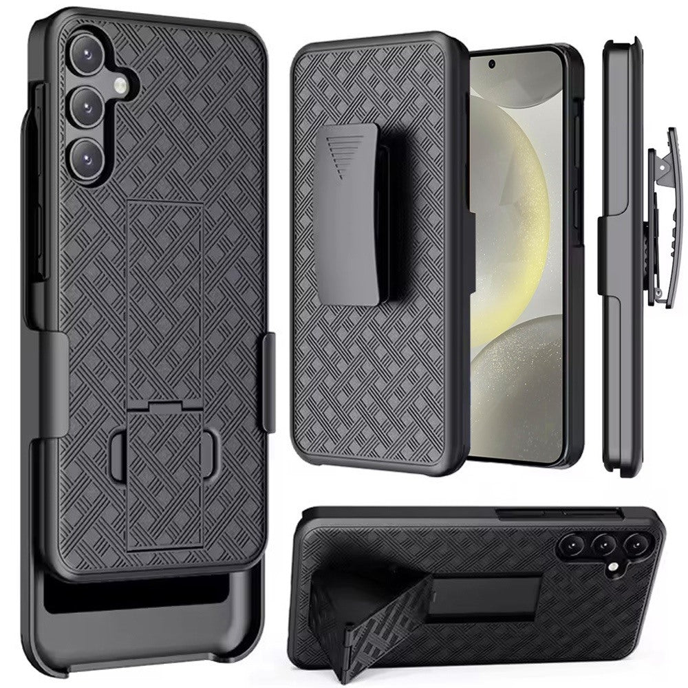 For Samsung Galaxy S25+ /S25 Plus /S24+ Plus Hybrid Slim 3-in-1 Shockproof Armor with Kickstand Holster Combo & Swivel Belt Clip Case Cover Black