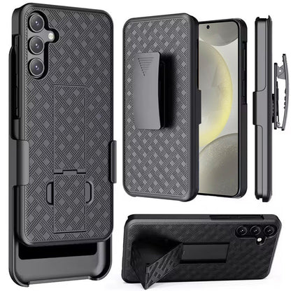 For Samsung Galaxy S25+ /S25 Plus /S24+ Plus Hybrid Slim 3-in-1 Shockproof Armor with Kickstand Holster Combo & Swivel Belt Clip Case Cover Black