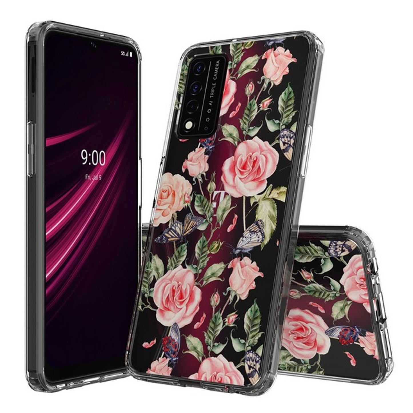 For Apple iPhone 17 AIR Floral Pattern Hybrid Transparent TPU Silicone, Shock Absorption Bumper, Hard Back Slim Case Cover