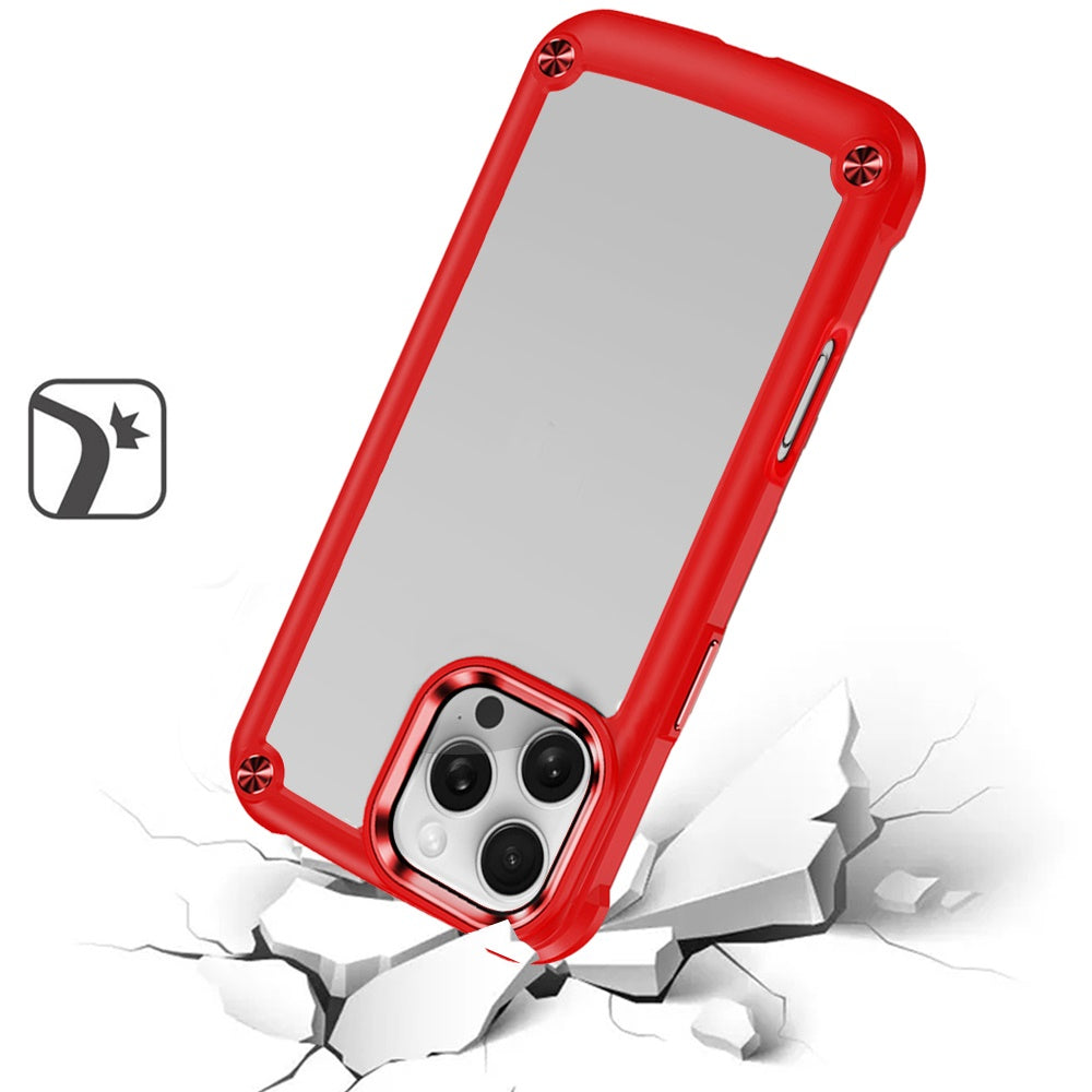 For Apple iPhone 16 Pro (6.3") Ultimate Hybrid Transparent Rubber with Metal Buttons & Camera Edges Hard TPU Frame Corner Bumper Case Cover