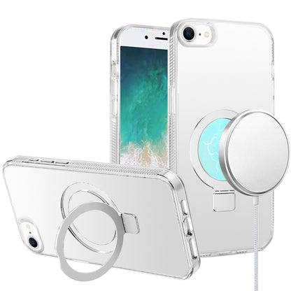 For Apple iPhone 16e Transparent Magnetic Ring Circle Stand with MagSafe Compatible Hybrid Dotted Edged Hard PC Shockproof Case Cover