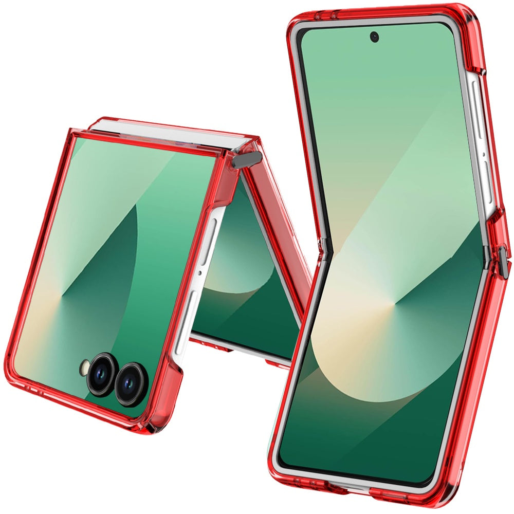 For Samsung Galaxy Z Flip 7 FE Transparent Hybrid Shockproof Hard PC Slim Durable TPU Bumper Protection Case Cover Red