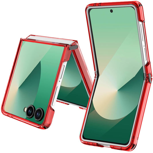 For Samsung Galaxy Z Flip 7 FE Transparent Hybrid Shockproof Hard PC Slim Durable TPU Bumper Protection Case Cover Red