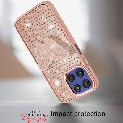 For Motorola Moto G Stylus 5G 2025 Butterfly Moveable Grip 3D Pop Stand Full Diamond Bling Sparkling TPU Fashion Hybrid Case Cover