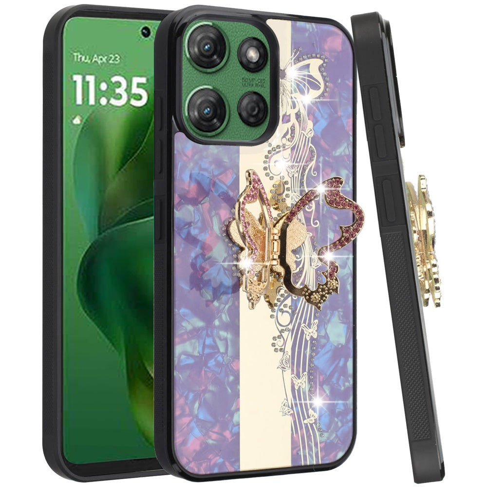 For Motorola Edge 2025 Diamonds 3D Fashion Bling Sparkly Glitter Ornaments Engraving Hybrid with Ring Stand Case Cover