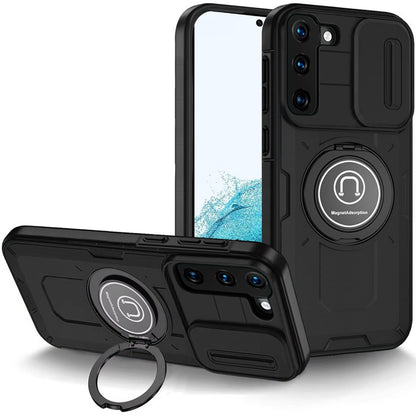 For Samsung Galaxy S22 Build in Invisible Magnetic Ring Stand with Slide Camera Protector, fit Magnetic Car Mount [Compatible with MagSafe] Case Cover