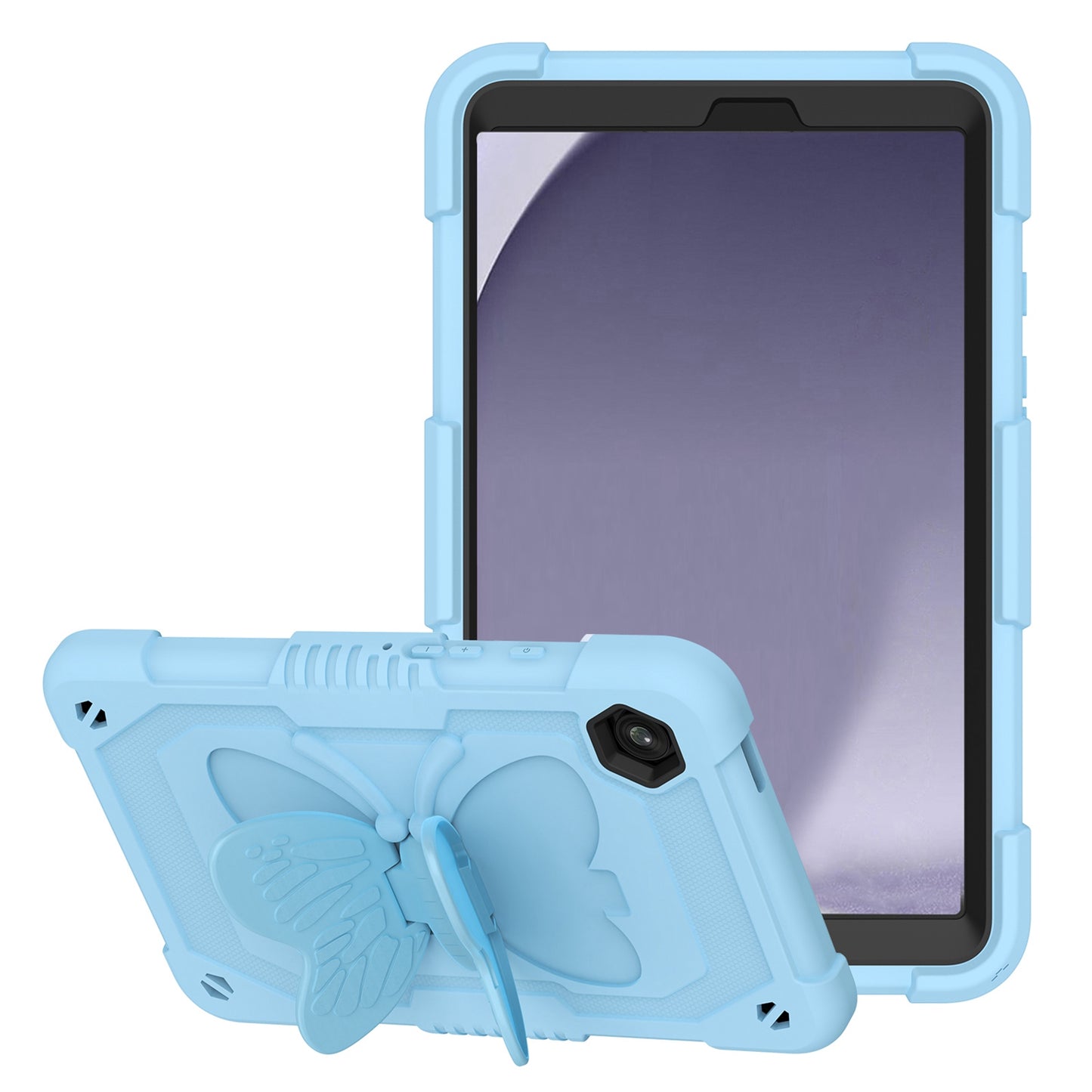 For Butterfly Wings Kickstand 3in1 Tough Hybrid with Pencil Holder Heavy Duty Rugged Shockproof Full Protective Light Blue Tablet Case Cover