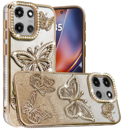 For Motorola Moto G 5G 2025 Luxury Butterfly Sparkle Glitter Diamond Crystal Rhinestone Shimmer Bling Plating Thick TPU Hard PC Case Cover