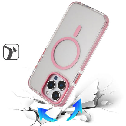 For Apple iPhone 14 Pro Max Transparent Hybrid with Color-Matched Magnetic Circle, Rubber TPU Frame Hard PC Shockproof Case Cover