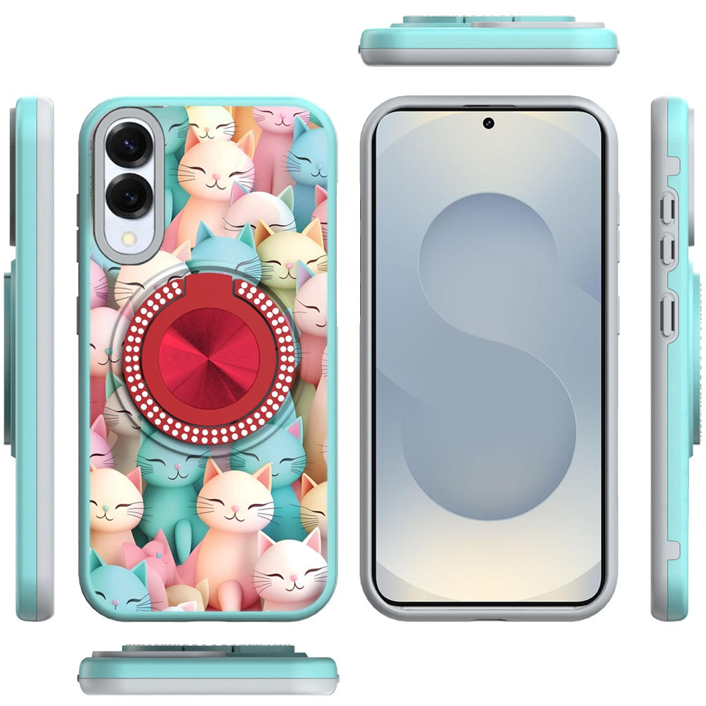 For Samsung Galaxy S25 EDGE Pattern Design Hybrid with Invisible Ring Stand & Magnetic Back, Shockproof Protective Grip Case Cover