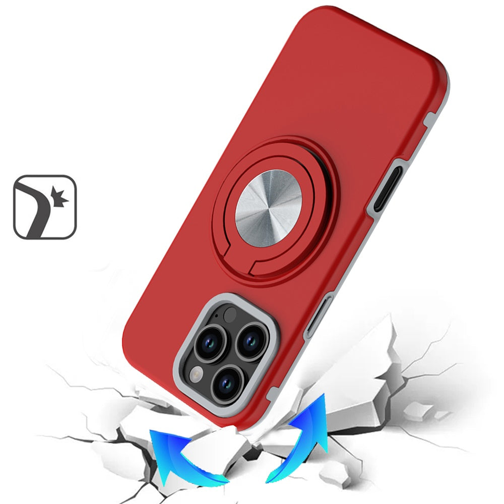 For Samsung Galaxy A17 5G Metal Matte Hybrid with Invisible Rotational Ring Stand, Car Mount Friendly, Military Grade Slim Fit Sturdy Case Cover Red