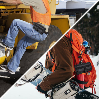 For Apple iPhone 16 Pro (6.3") Universal Pouch Case Horizontal Phone Holster Nylon Cover with Front Buckle, Belt Clip Loop & Hook Carabiner Large [Black]