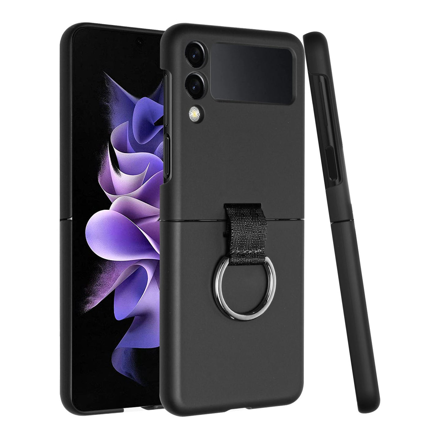 For Samsung Galaxy Z Flip 7 Case with Finger Hook Hybrid Grip Holder, Shockproof Slim Fit Rubber TPU + Hard PC Case Cover