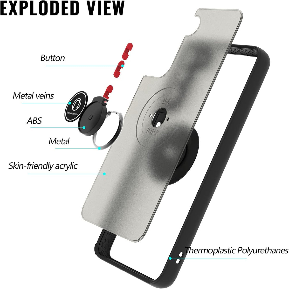 For Gabb Phone 4 Pro Translucent Matte Back Hybrid with Rotatable Metal Ring Holder Kickstand Shockproof TPU (Fit Car Mount) Case Cover
