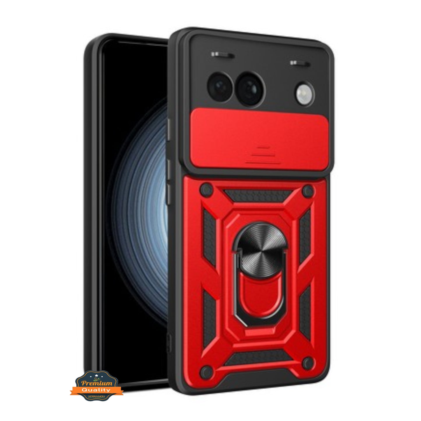For Google Pixel 9A Hybrid Shockproof, Built-in Sliding Camera Lens Protection with Magnetic Finger Ring Stand Holder Case Cover