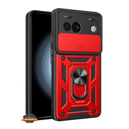 For Google Pixel 9A Hybrid Shockproof, Built-in Sliding Camera Lens Protection with Magnetic Finger Ring Stand Holder Case Cover