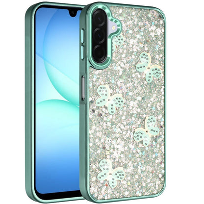 For Samsung Galaxy A17 5G Cute Butterfly Crystal Diamond Glitter Case Sparkle Bling Frame Metallic Edges, Shimmer TPU Hybrid Case Cover