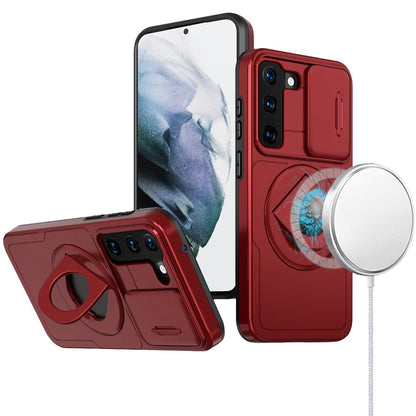 For Samsung Galaxy S22 Full Coverage with Camera Window, Magnetic Circle, Rotatable Ring Stand, MagSafe Compatible, Shockproof Hybrid Protectiv Case Cover