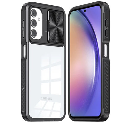 For Samsung Galaxy A16 5G Premium Hybrid Slim Case with Slide Camera Protector, Transparent Back Colorful Frame Bumper Case Cover