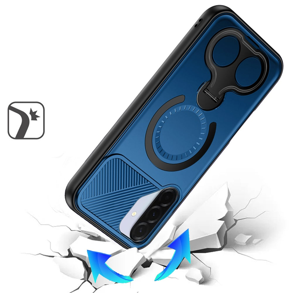 For Samsung Galaxy A17 5G Hybrid with Invisible 2 Hole Ring Stand Magnetic back Car Mount Friendly Protector Case Cover