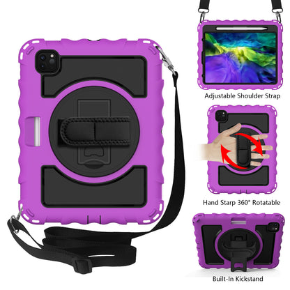 For Hybrid 3in1 Armor Rugged with Built-in Kickstand 360° Rotatable Stand & Shoulder Hand Strap Corner Shockproof Purple Tablet Case Cover