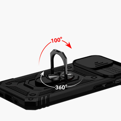 For Samsung Galaxy A06 Hybrid Shockproof Edge Bumper with Stand, Camera Lens Protection & 360° Rotate Ring Kickstand Case Cover