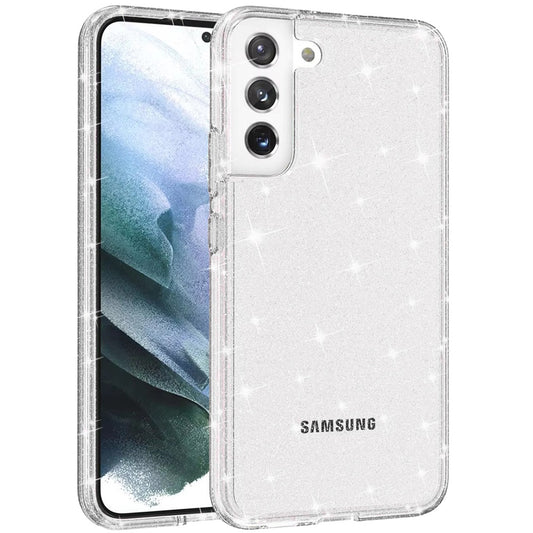For Samsung Galaxy S21+ Plus Transparent Glitter Shiny Sparkle Bling TPU Rubber Hard Back Hybrid Frame Shockproof Case Cover Clear