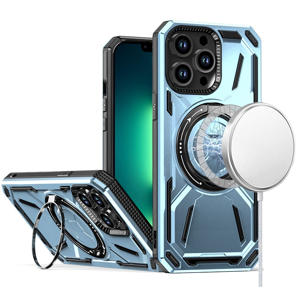 For Apple iPhone 16 Pro (6.3") Hybrid Magnetic Ring and 360° Rotational Kickstand with MagSafe Compatible, Military Grade Drop Protection Case Cover