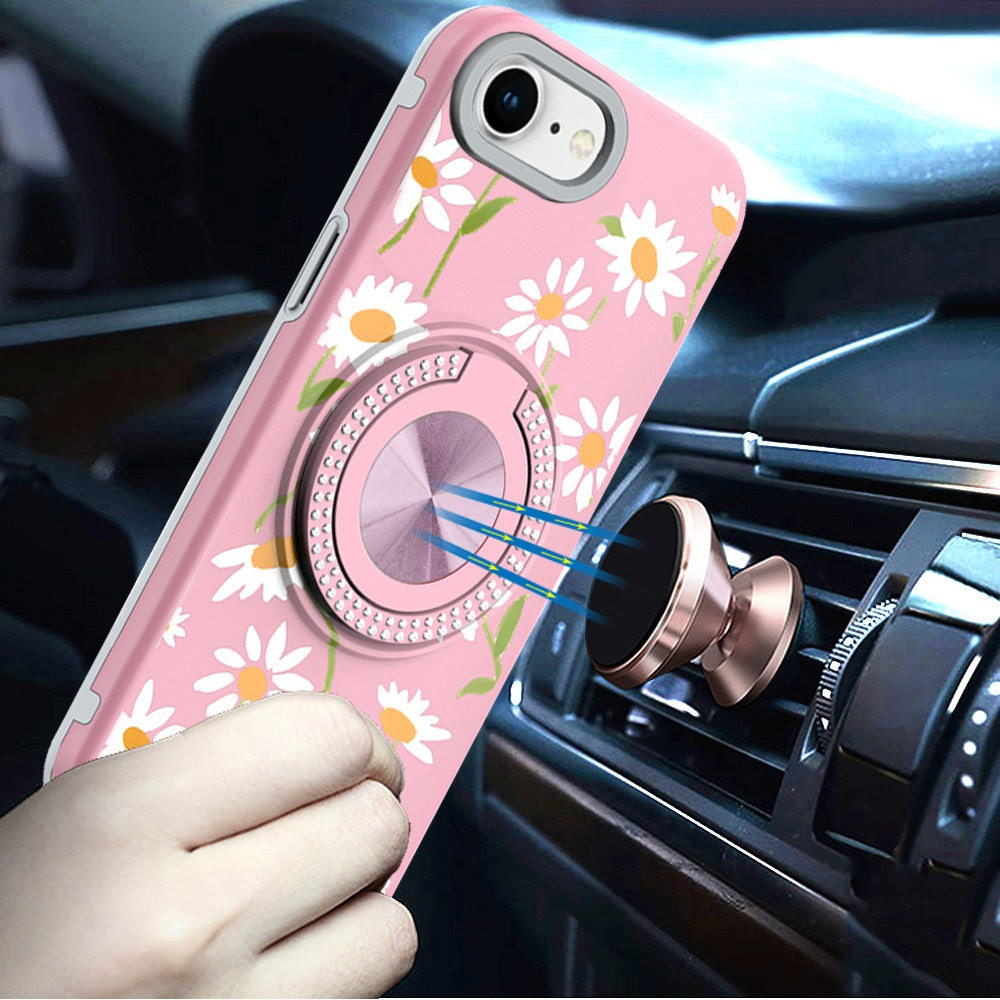 For Samsung Galaxy A17 5G Pattern Design Hybrid with Invisible Ring Stand & Magnetic Back, Shockproof Protective Grip Case Cover