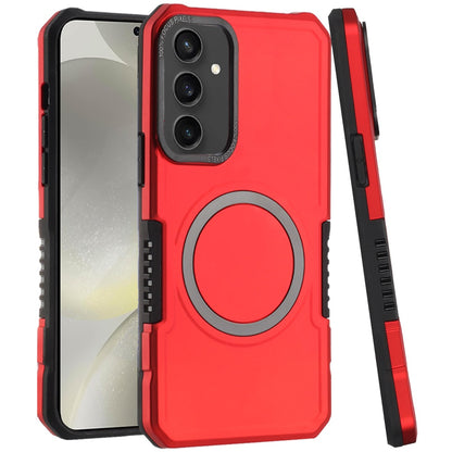 For Samsung Galaxy S25+ /S25 Plus /S24+ Plus Hybrid Armor Grip Metal Magnetic Circle Compatible with MagSafe for Wireless Charging Shockproof Case Cover